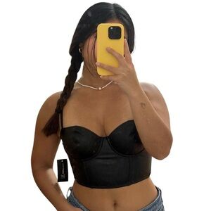 NWT INC Faux Leather Black Corset Top